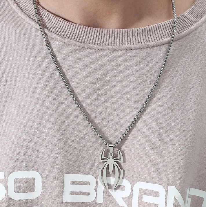 Men's Quality Stainless Steel Superhero Spider Logo Pendant Necklace - Image 2
