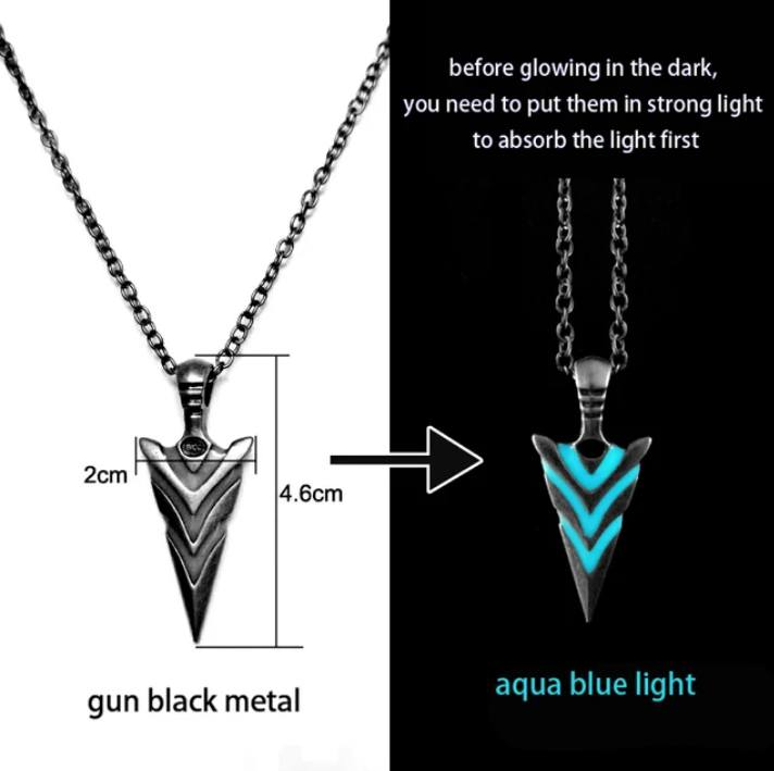 Retro Luminous (Glow in the Dark) Arrow Speartip Pendant Necklace - Image 4