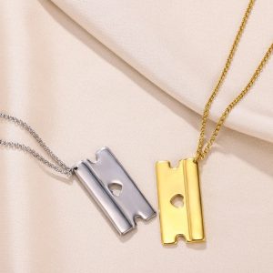 Quality Stainless Steel Heart Razor Blade Pendant Necklace