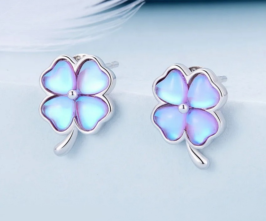 Platinum 925 Sterling Silver Luxury Four Leaf Clover Stud Earrings & Charm - Image 3