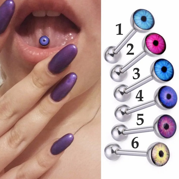 1PC 14G Surgical Steel Eye Patterned Tongue Barbell Stud Piercing