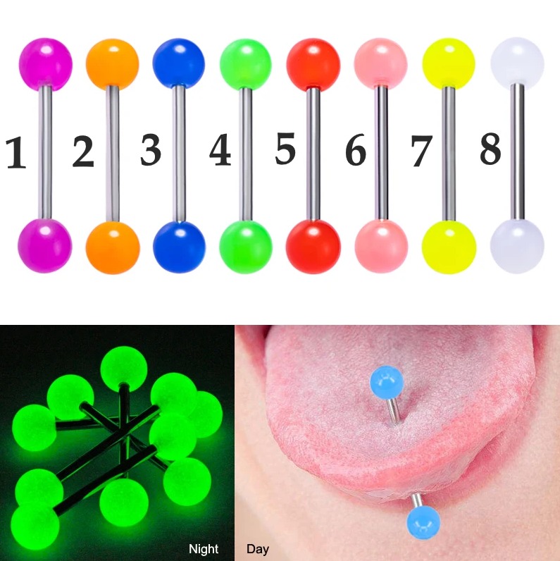 1PC 14G Stainless Steel Glow In The Dark Acrylic Ball Tongue/Nipple Bar Piercing
