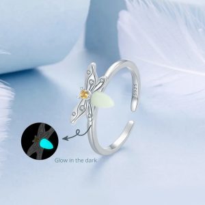 Delicate 18K 925 Sterling Silver Glow In The Dark Adjustable Bee Ring