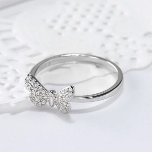 Exquisite 925 Sterling Silver Dazzling Zircon Butterfly Charm Ring