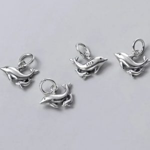 Handmade 925 Sterling Silver Cute Double Dolphins Charm Pendant