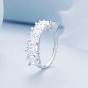 Platinum 925 Sterling Silver Luxury Semi-Pave AAA Zirconia Ring