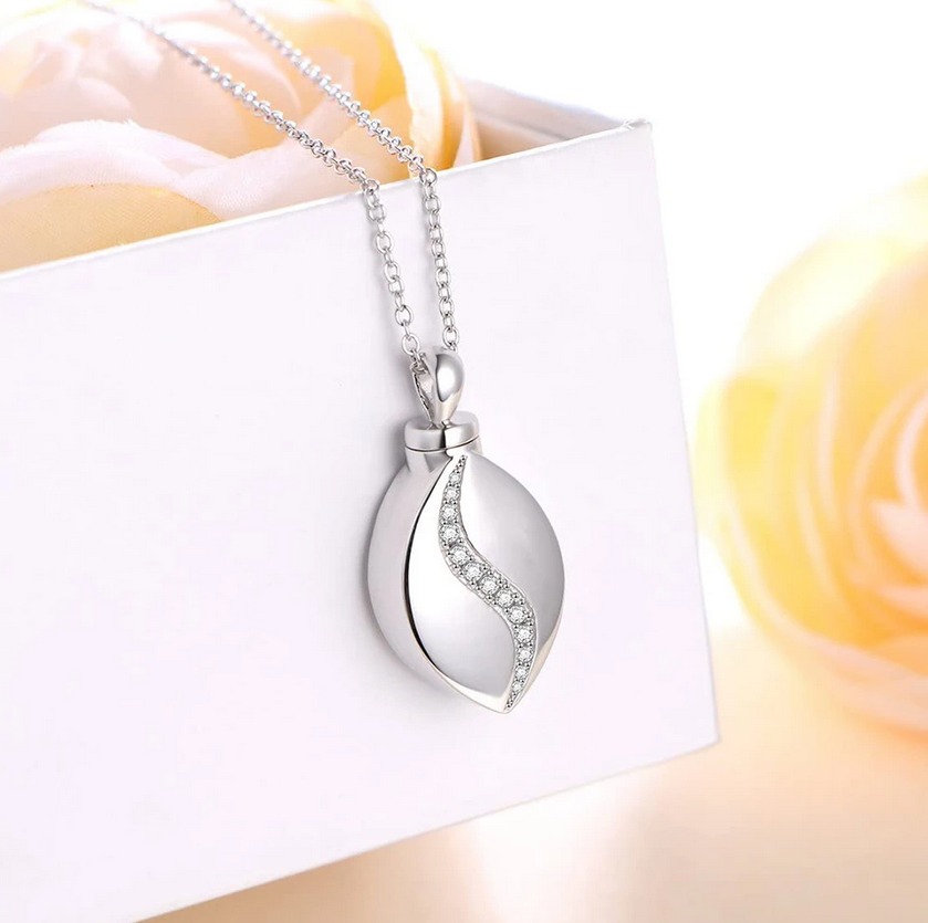 Elegant Stainless Steel Zirconia Waterdrop Cremation Urn Necklace