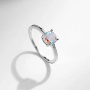 Classic 925 Sterling Silver Dazzling Rainbow Zirconia Ring
