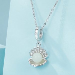 Exquisite 925 Sterling Silver Glow In The Dark Ocean Charm Zircon Shell Pendant