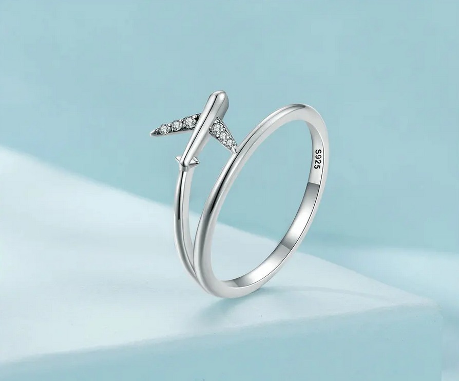 Classic 925 Sterling Silver Double Layer Zircon Airplane Ring