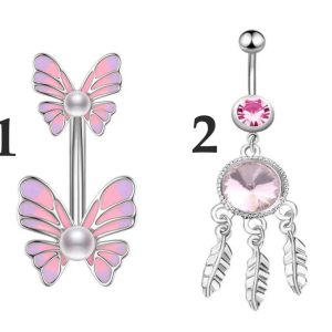 Stainless Steel 14G Butterfly/Dreamcatcher Pink Series Dangled Navel Piercing