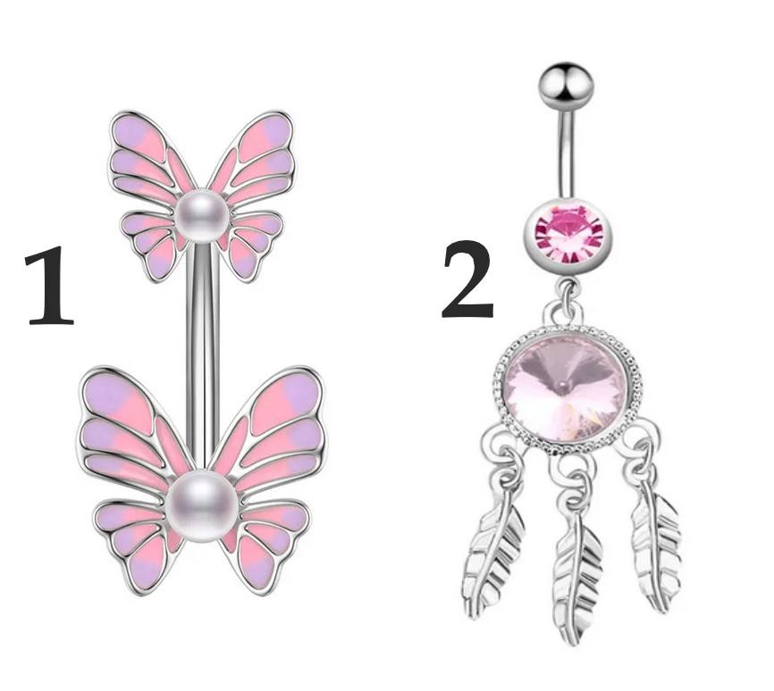 Stainless Steel 14G Butterfly/Dreamcatcher Pink Series Dangled Navel Piercing