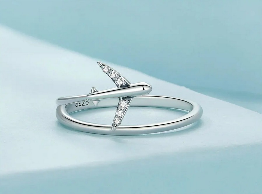 Classic 925 Sterling Silver Double Layer Zircon Airplane Ring - Image 3