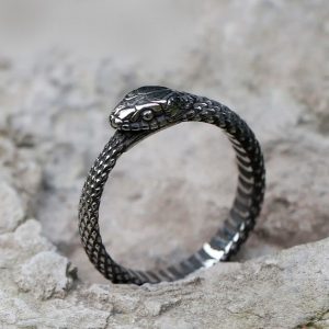 Vintage 316L Stainless Steel Viking Snakehead Amulet Ring