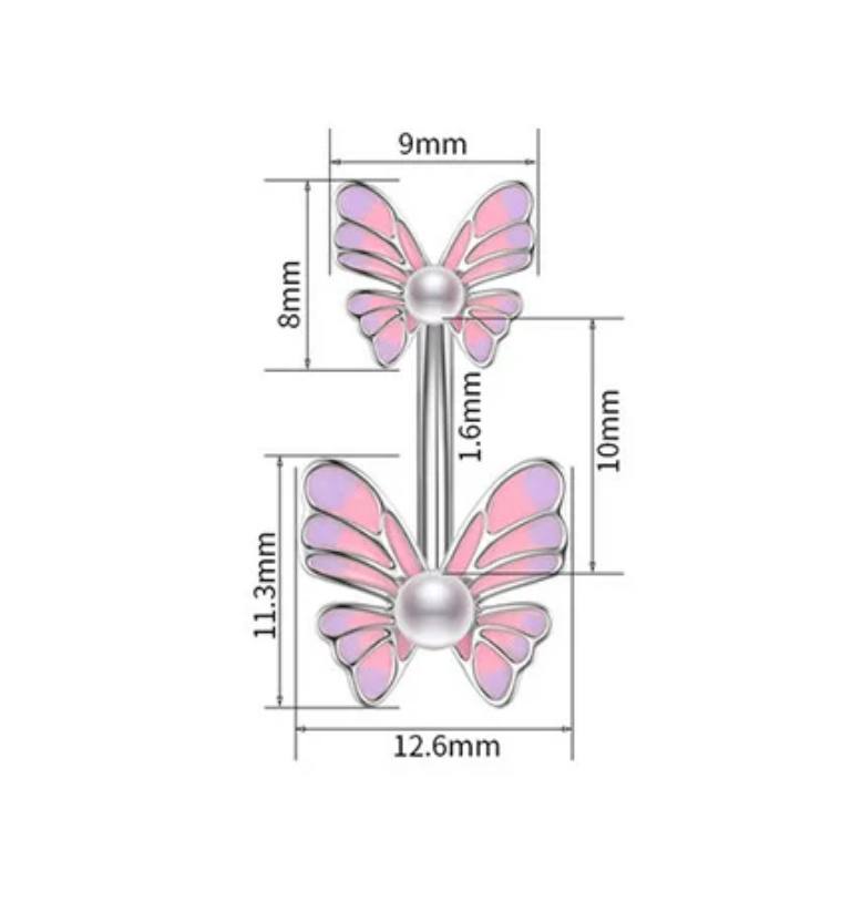 Stainless Steel 14G Butterfly/Dreamcatcher Pink Series Dangled Navel Piercing - Image 2