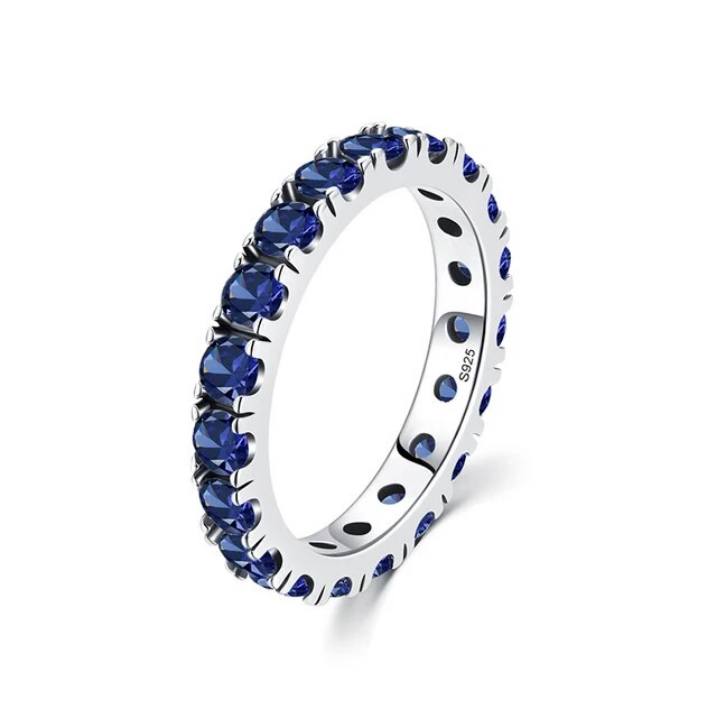 Luxury 925 Sterling Silver Sparkling A5 Blue Zirconia Eternity Band - Image 3
