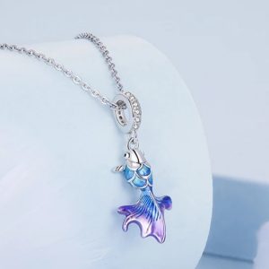 Elegant 925 Sterling Silver Gradient Dragon Scale Carp Fish Charm Fit Pendant