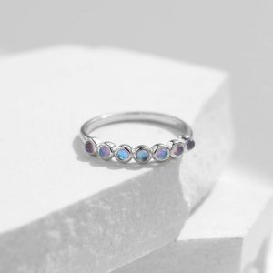 Exquisite 925 Sterling Silver 2mm Round Moonstone Stackable Ring