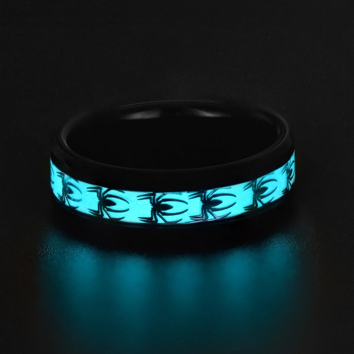 Men's Creative Spider Motif Glow in the Dark 8MM Tungsten Carbide Ring - Image 2