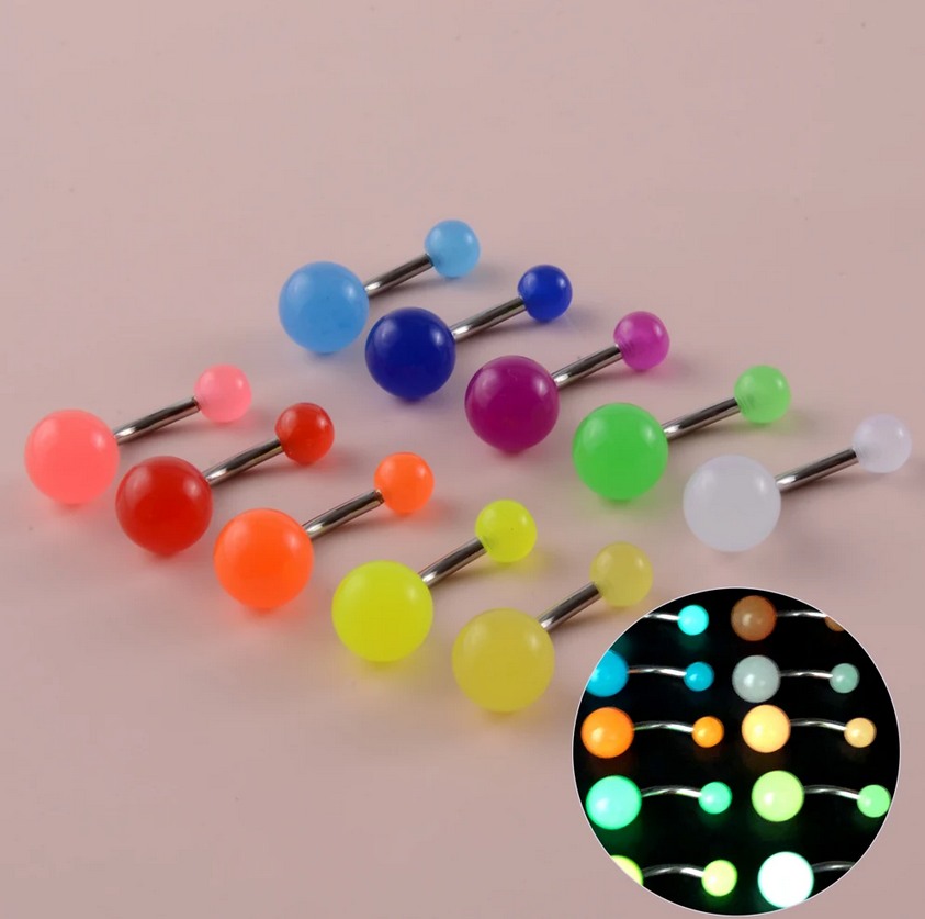 10PC Stainless Steel Glow in the Dark Acrylic Ball 14G Navel/Belly Button Piercing - Image 2