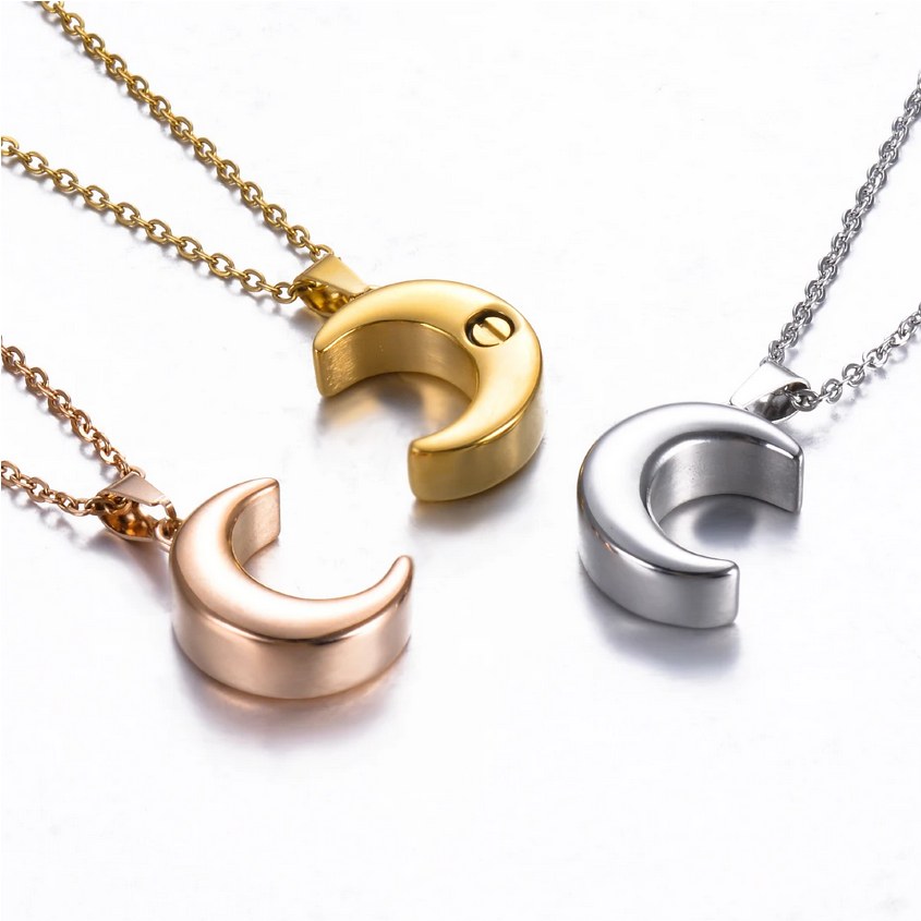 316L Stainless Steel Cremation Keepsake Moon Pendant Necklace - Image 3