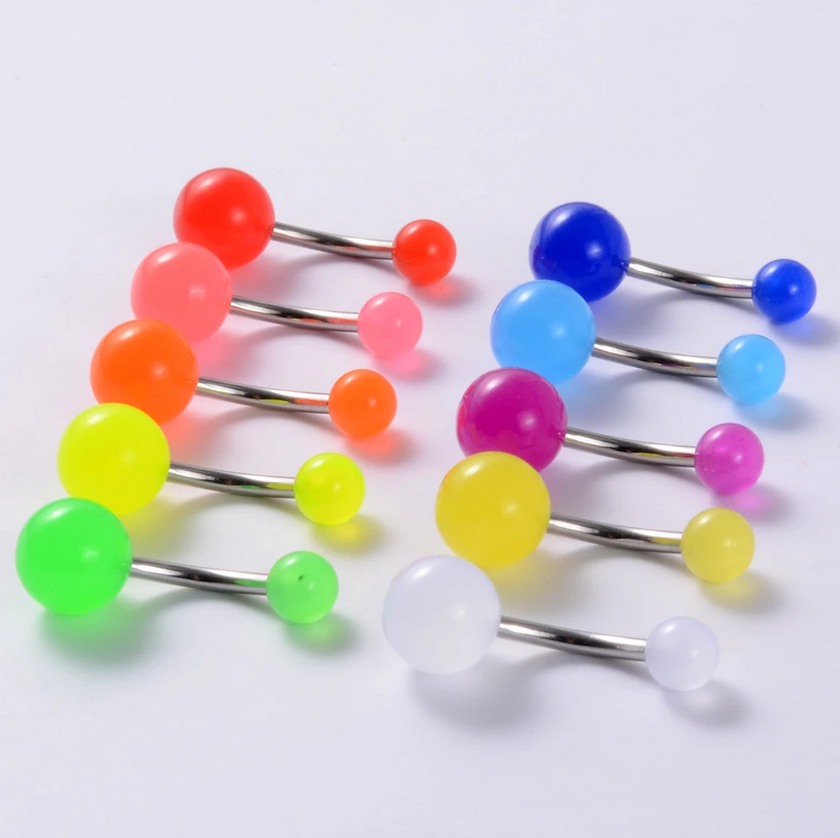 10PC Stainless Steel Glow in the Dark Acrylic Ball 14G Navel/Belly Button Piercing