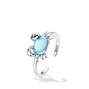 Exquisite 925 Sterling Sliver Ocean Blue Crab Adjustable Ring