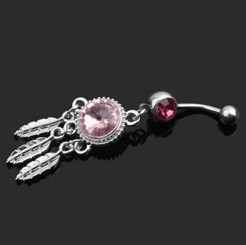 Stainless Steel 14G Butterfly/Dreamcatcher Pink Series Dangled Navel Piercing - Image 4
