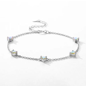 Luxury 925 Sterling Silver Rainbow Fire Zirconia Hearts Chain Link Bracelet