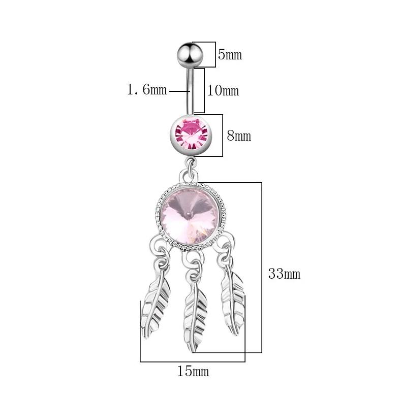 Stainless Steel 14G Butterfly/Dreamcatcher Pink Series Dangled Navel Piercing - Image 3