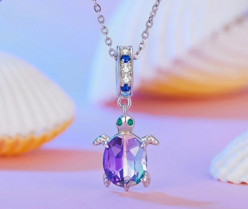 Exquisite Platinum 925 Sterling Sliver Delicate Turtle Charm Pendant Fit