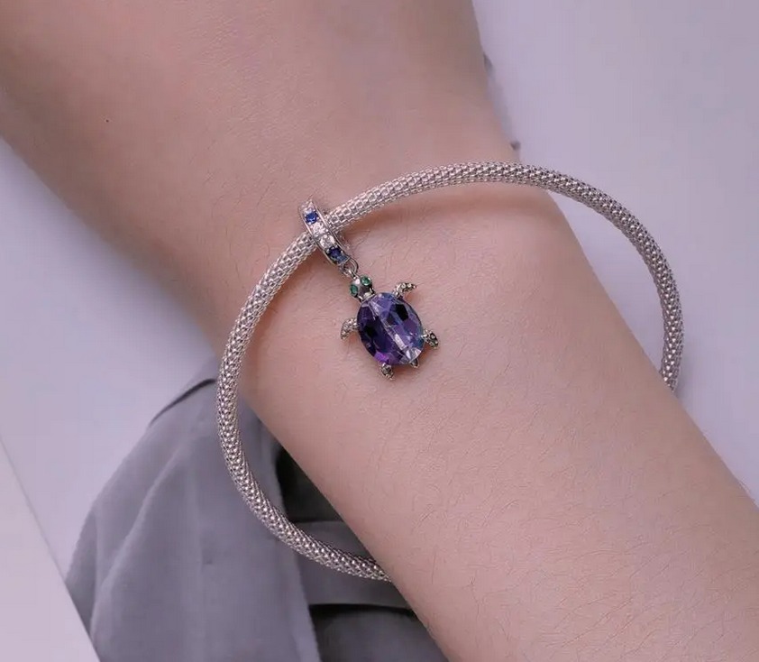 Exquisite Platinum 925 Sterling Sliver Delicate Turtle Charm Pendant Fit - Image 3