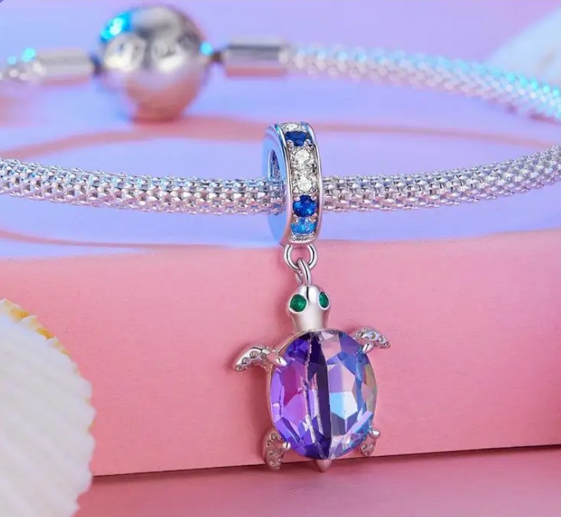 Exquisite Platinum 925 Sterling Sliver Delicate Turtle Charm Pendant Fit - Image 2