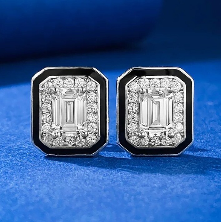 Exquisite 925 Sterling Silver Luxury Emerald Cut A5 Zirconia Stud Earings - Image 3