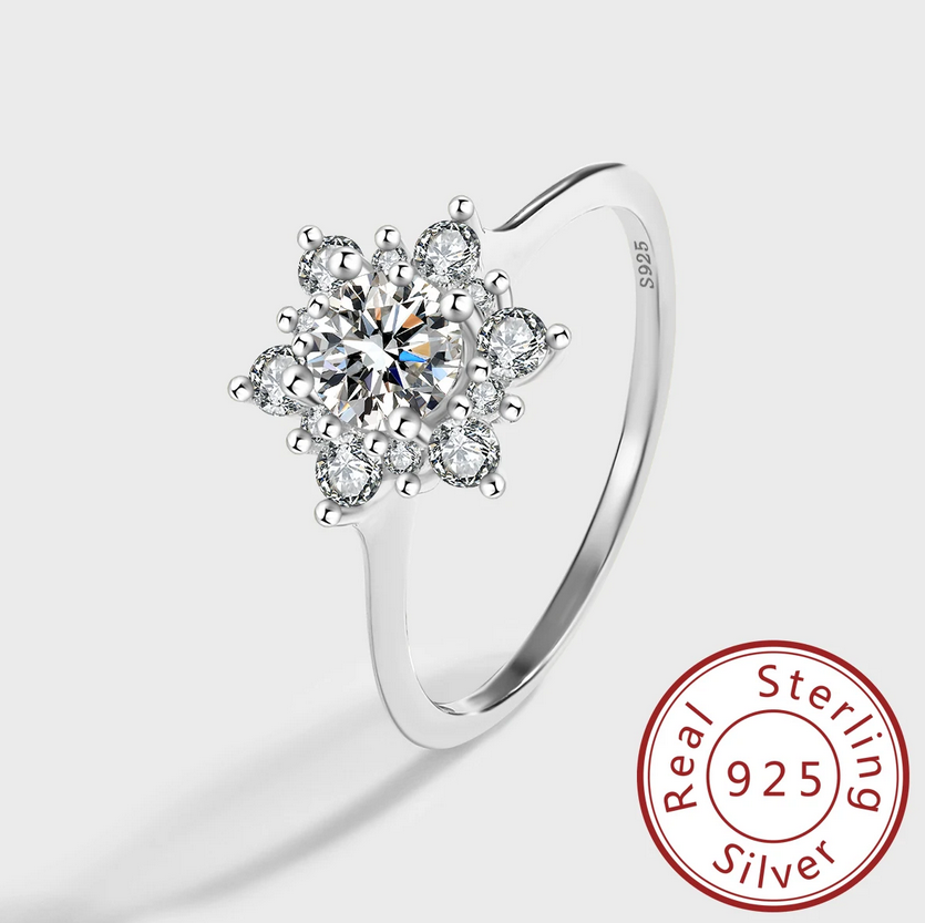 Exquisite 18K 925 Sterling Silver Zircon Snowflakes Luxury Ring