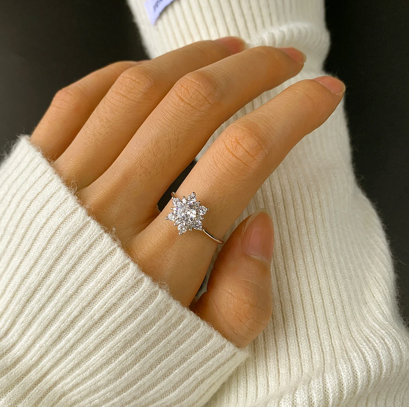 Exquisite 18K 925 Sterling Silver Zircon Snowflakes Luxury Ring - Image 3