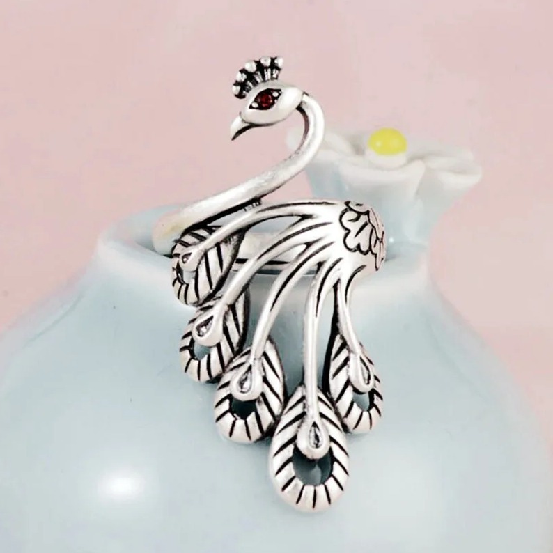 Vintage Thai Silver Plated Phoenix Peacock Adjustable Ring