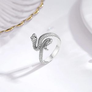 Genuine 925 Sterling Silver Retro Desert Snake Adjustable Ring