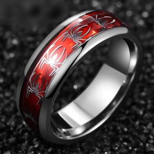 Men's Stainless Steel 8mm Creative Red Inlay Spider Motif Ring