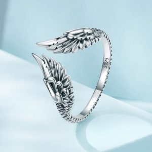 Vintage 925 Sterling Silver Elegant Angel Wings Adjustable Ring