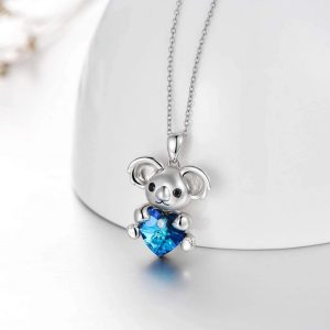 Silver Plated Koala Hugs Crystal Heart Pendant Necklace