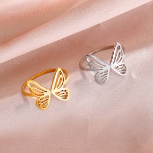 Quality Stainless Steel Elegant Butterfly Hollow Adjustable Ring