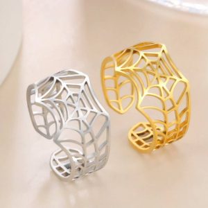 Quality 316L Stainless Steel Creative Spider Web Adjustable Ring