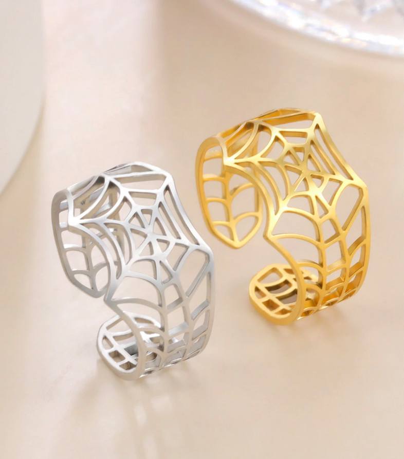 Quality 316L Stainless Steel Creative Spider Web Adjustable Ring