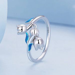 Platinum 925 Sterling Silver Gradient Lily Flower Adjustable Ring