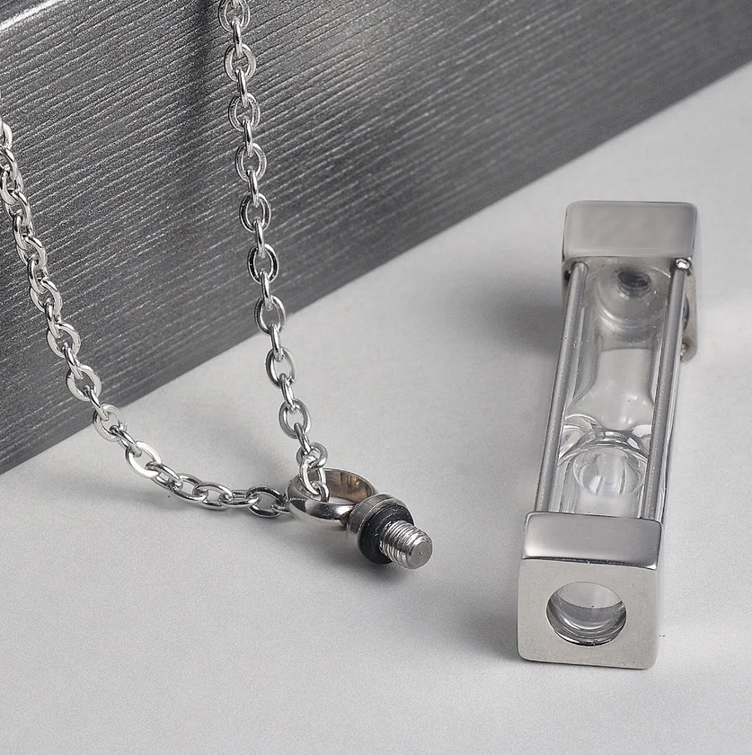 Quality Stainless Steel Timeless Glass Cremation Keepsake Pendant Necklace - Image 2
