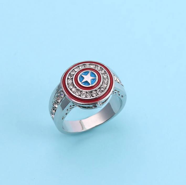 Classic Captain America Shield Logo Crystal Ring