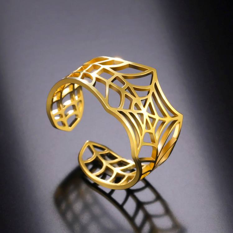 Quality 316L Stainless Steel Creative Spider Web Adjustable Ring - Image 5