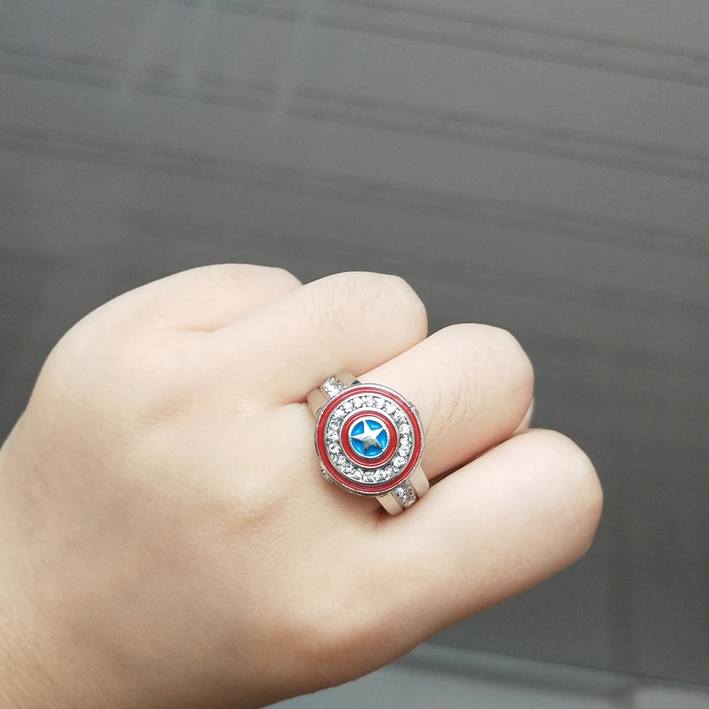 Classic Captain America Shield Logo Crystal Ring - Image 2