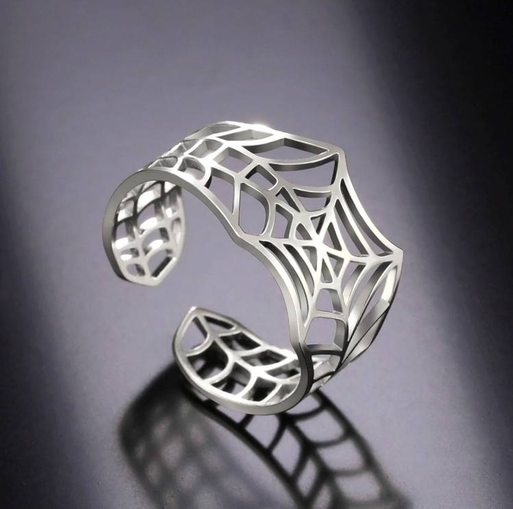 Quality 316L Stainless Steel Creative Spider Web Adjustable Ring - Image 3